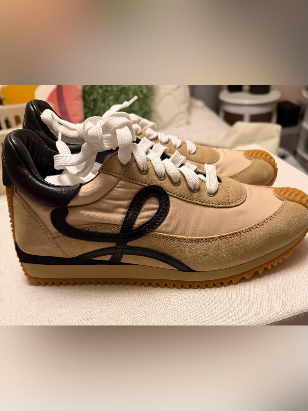 Loewe Women’s Beige And Black Casual Sneakers - Lace-Up Comfort